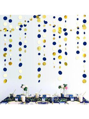 Navy Blue & Gold Polka Dot Garland - Perfect for Birthday, Wedding, Nautical